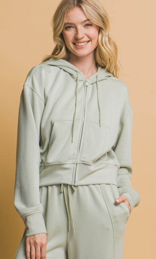 Buttery and Soft Full Zip Jacket-light sage