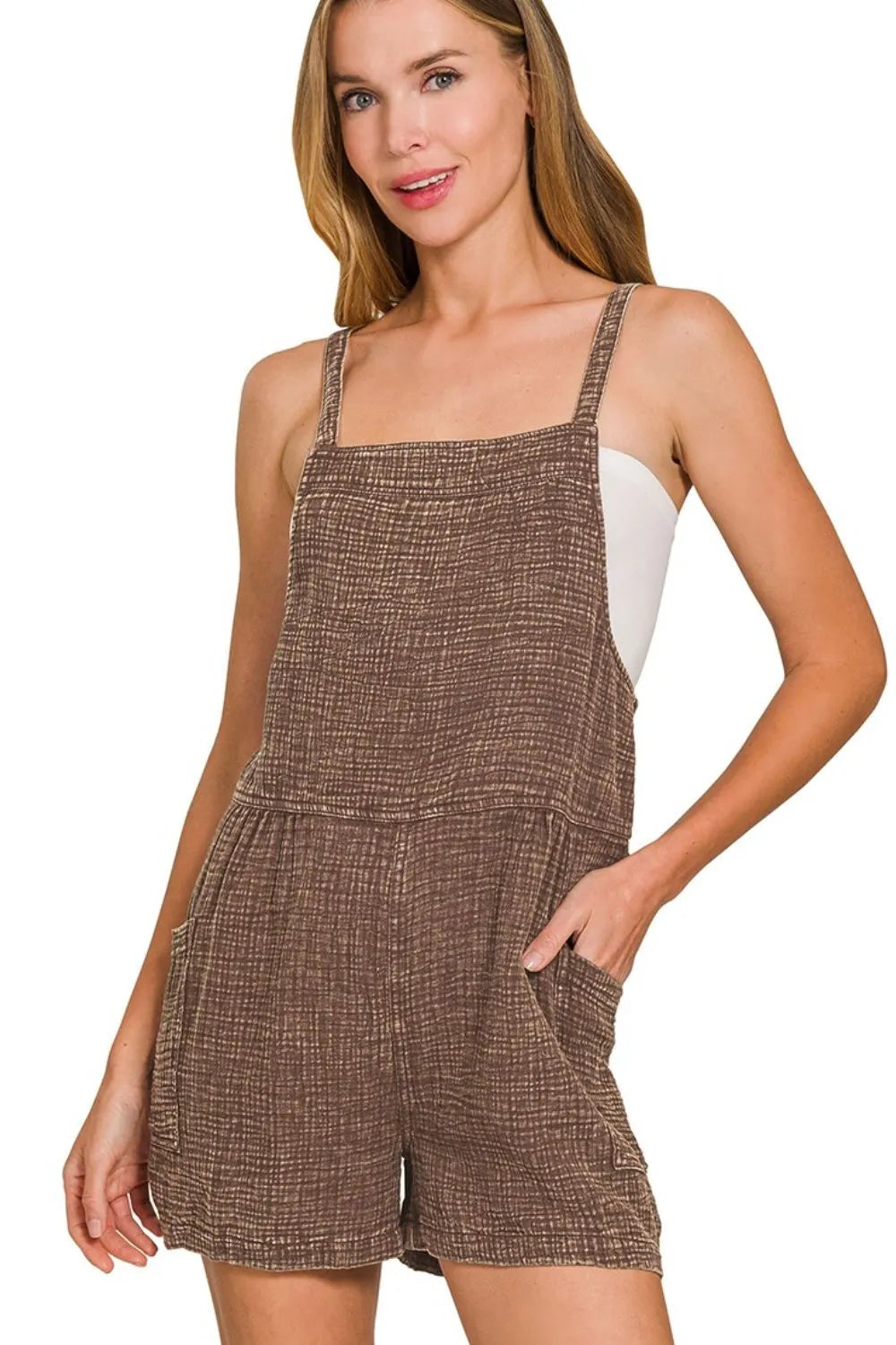 Double Gauze Romper-brown