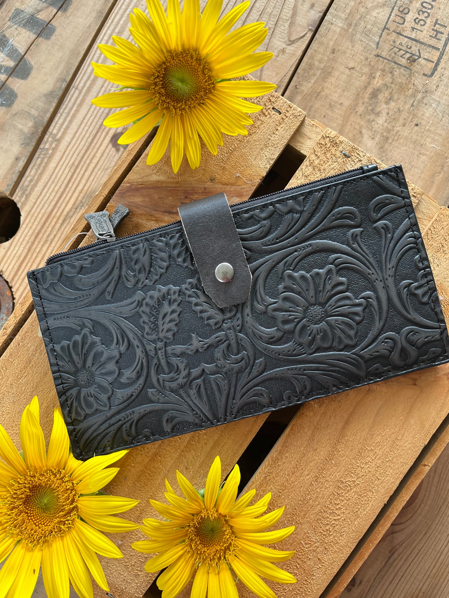 Black tooled leather wallet