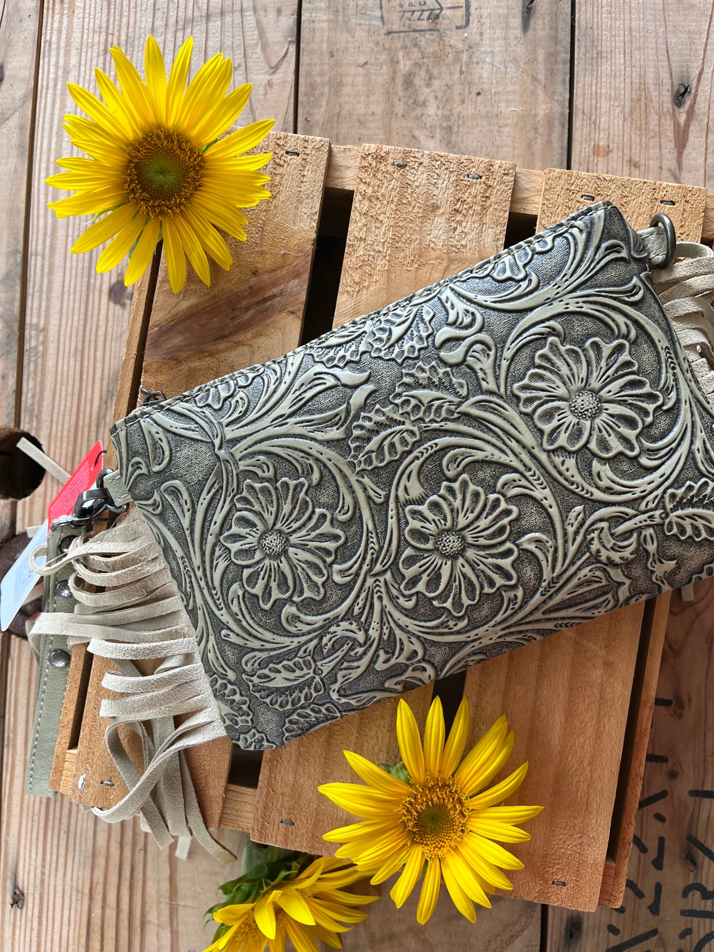 Tooled Leather Wristlet