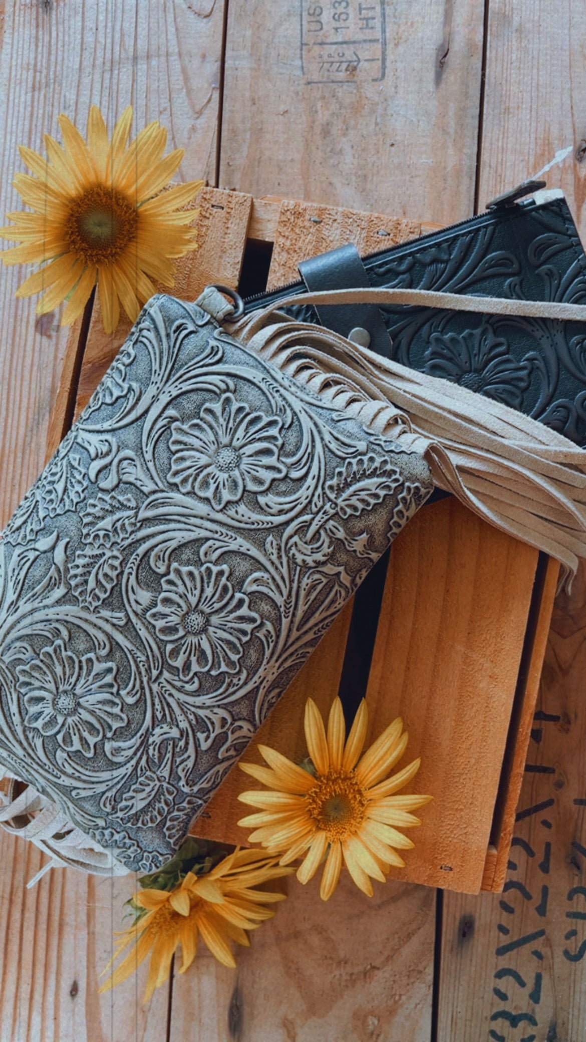 Tooled Leather Wristlet