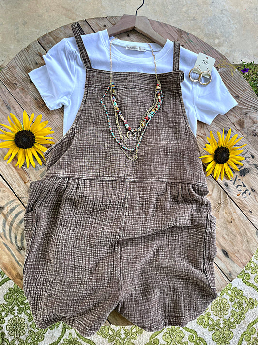Double Gauze Romper-brown
