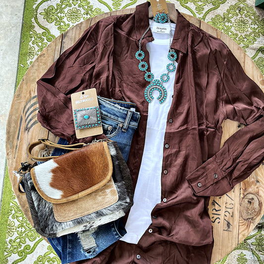 Satin Chocolate tunic top