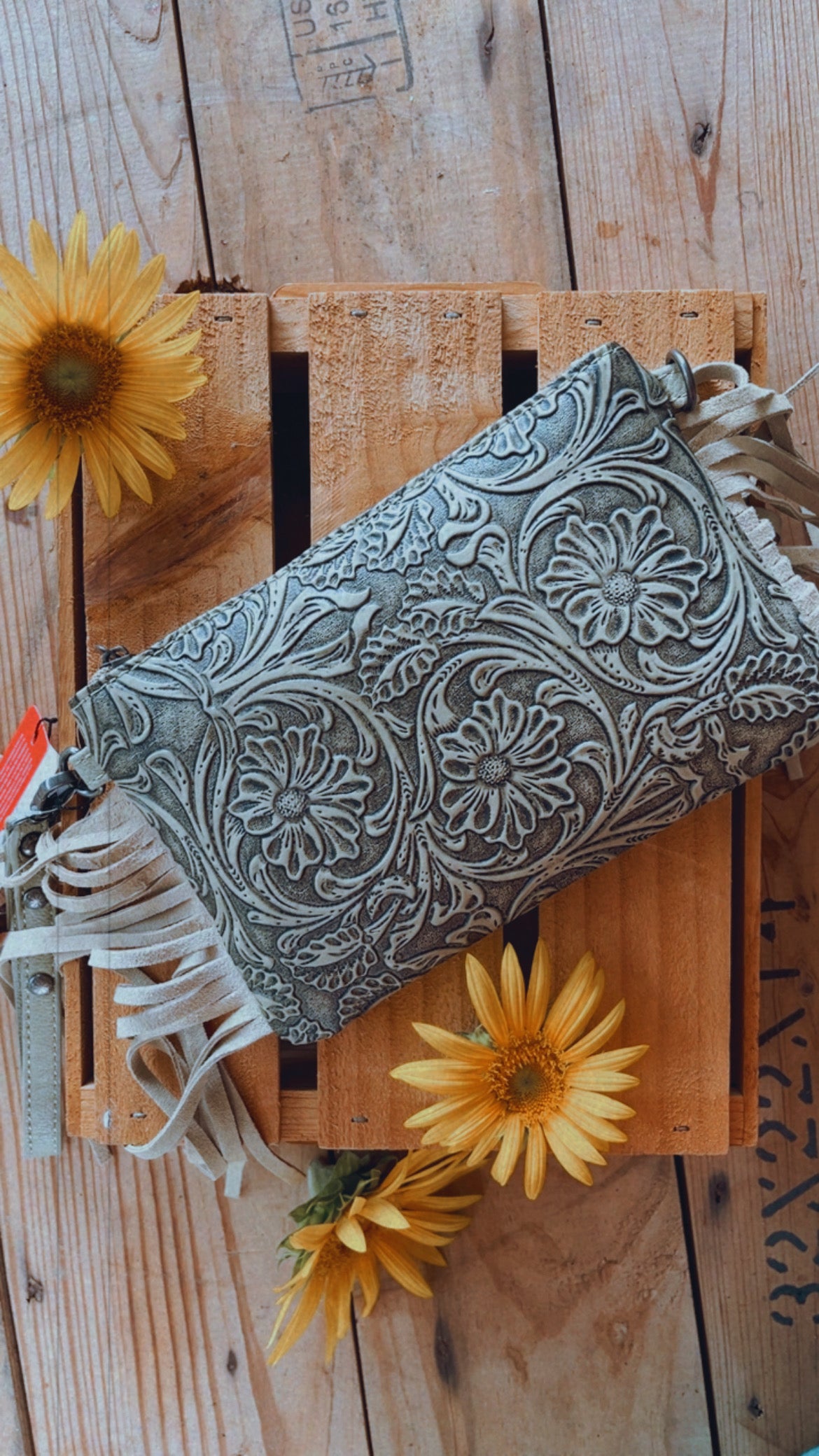 Tooled Leather Wristlet