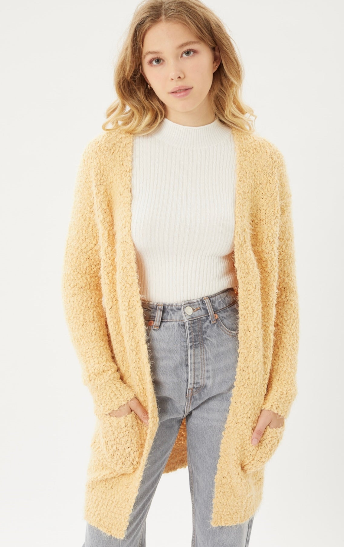 Eyelash Cardigan-soft yellow