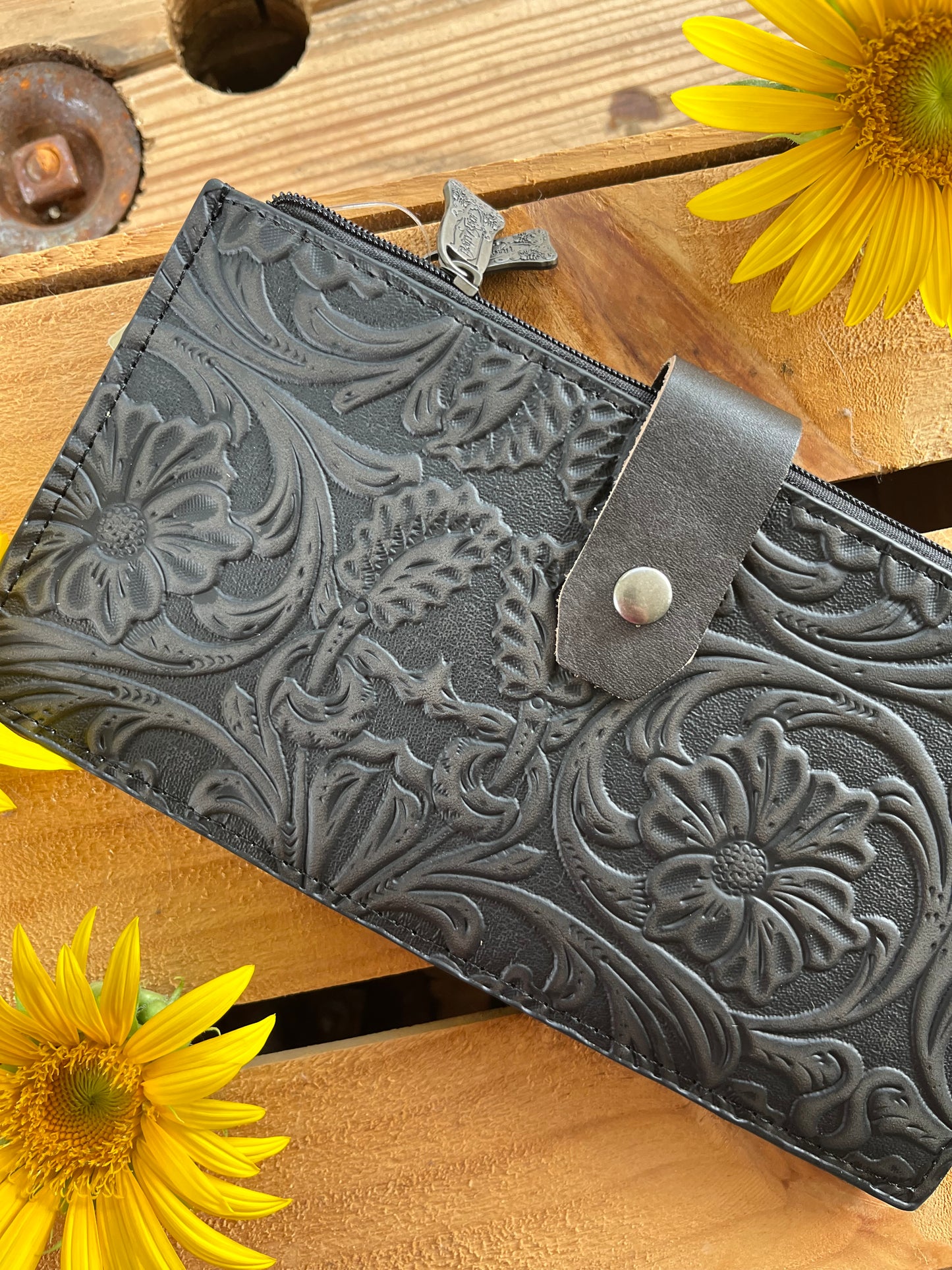 Black tooled leather wallet