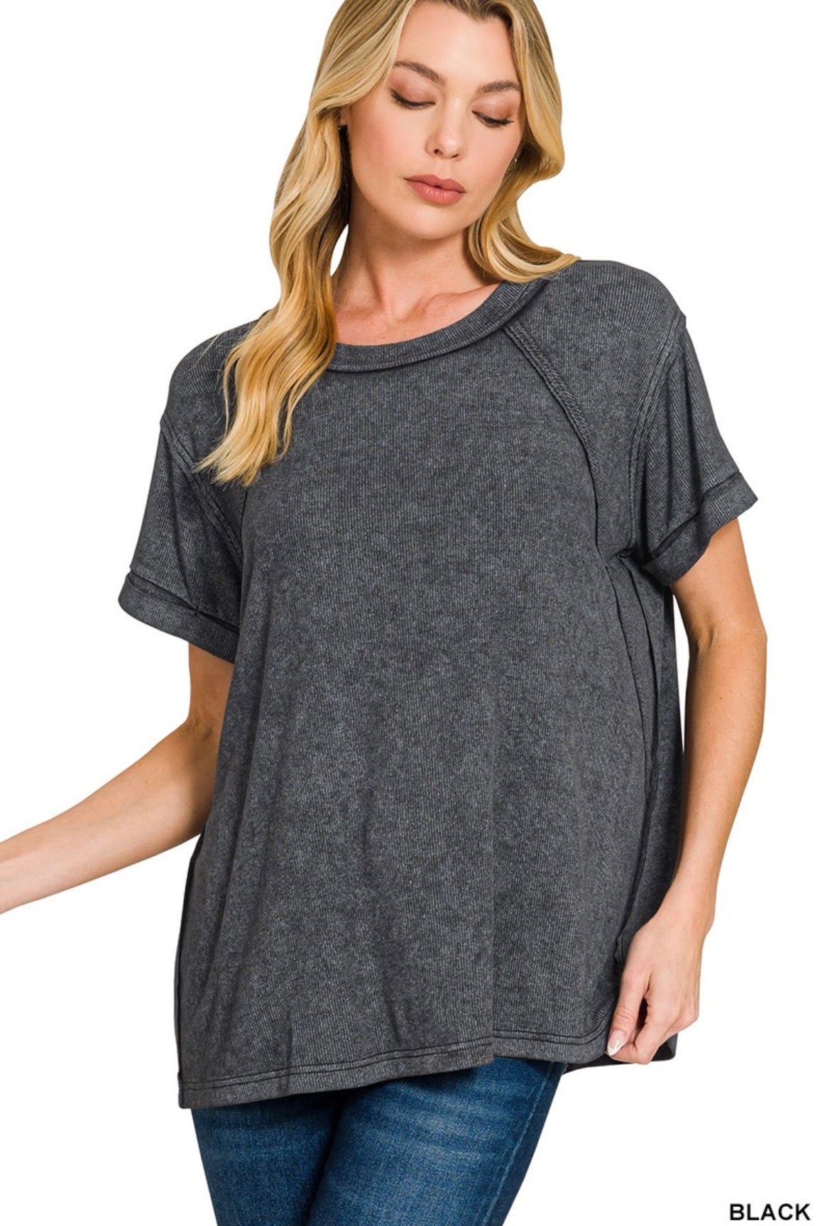 Black Zenana ribbed top